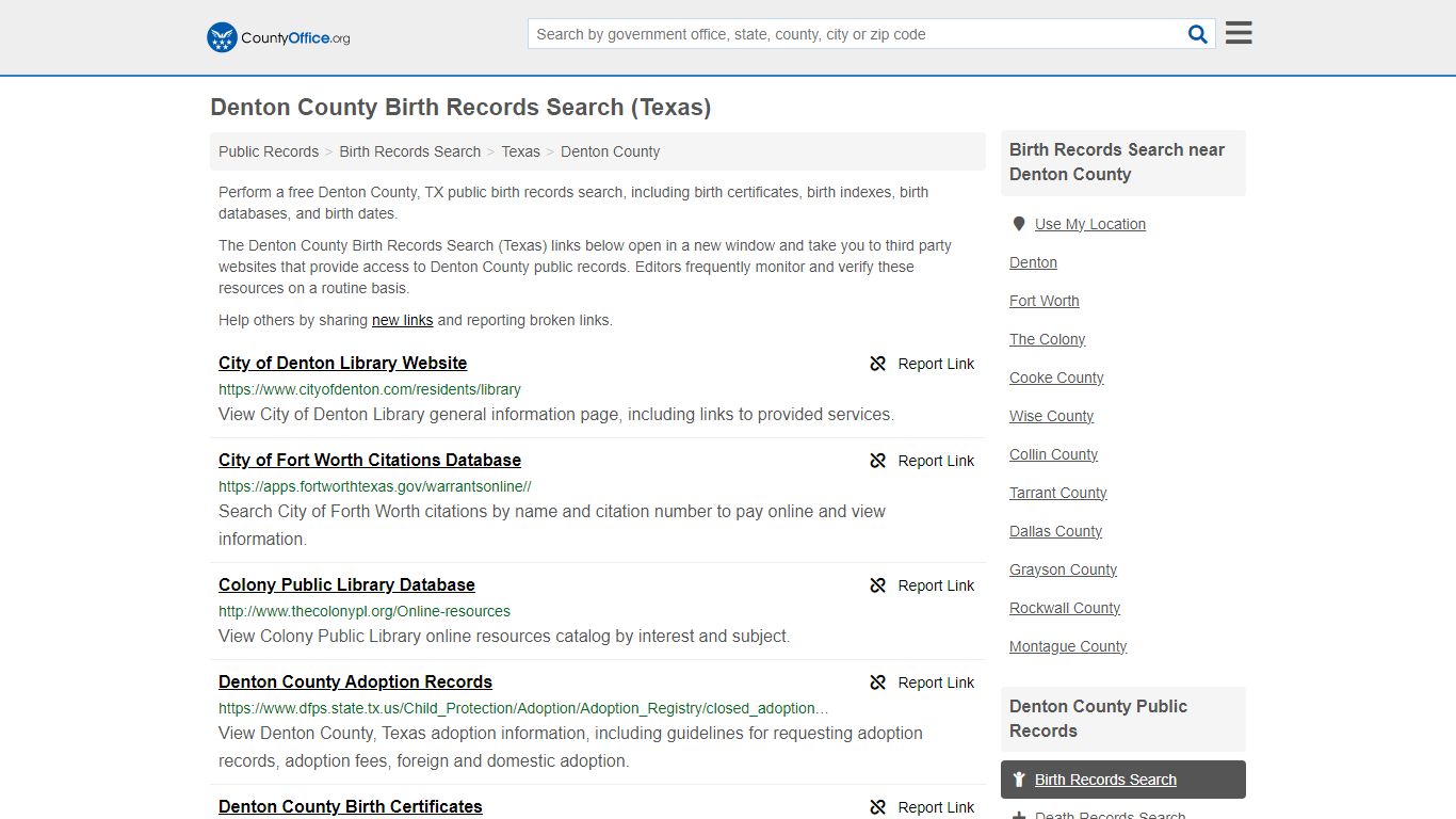 Denton County, TX (Birth Certificates & Databases) - County Office