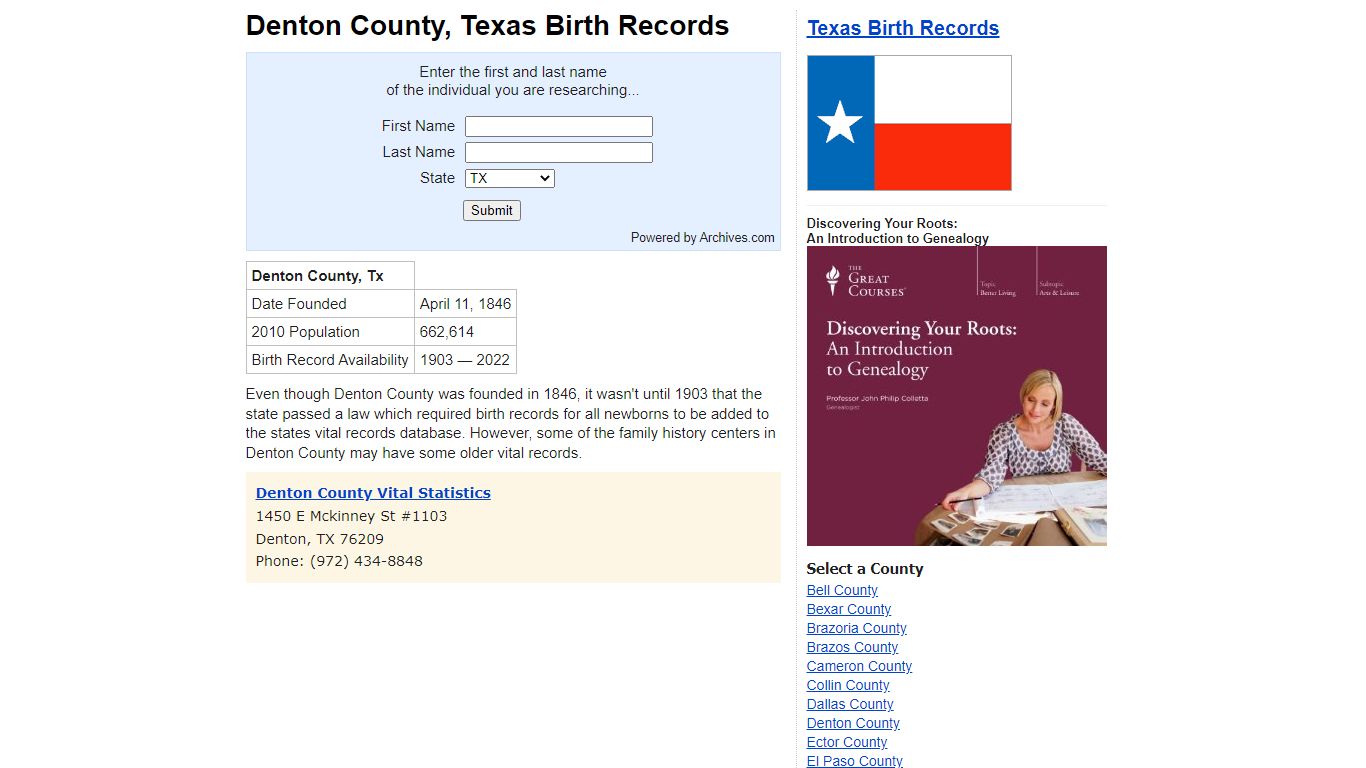 Denton County, Texas - Birth Records and Birth Certificates