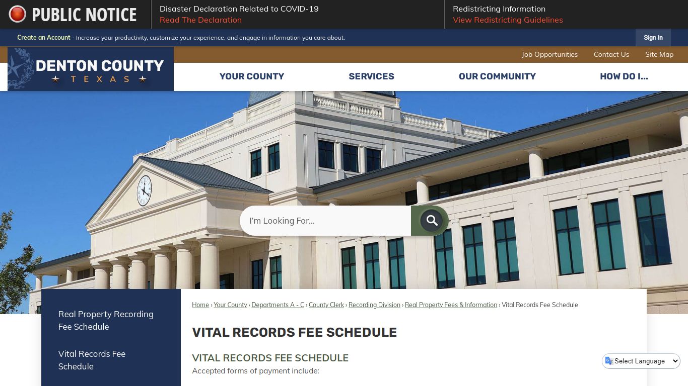 Vital Records Fee Schedule | Denton County, TX